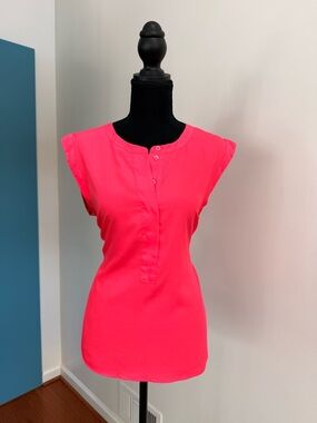 J. Crew Hot Pink Cap-Sleeve Henley Top - Women